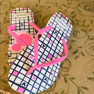Disney Havaianas Pink Strap White & Black Grid Flip Flops